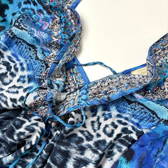 True Colors by La Moda Hi Low Frill Maxi Dress Size Small Medium Resort Flowy - Picture 9 of 16